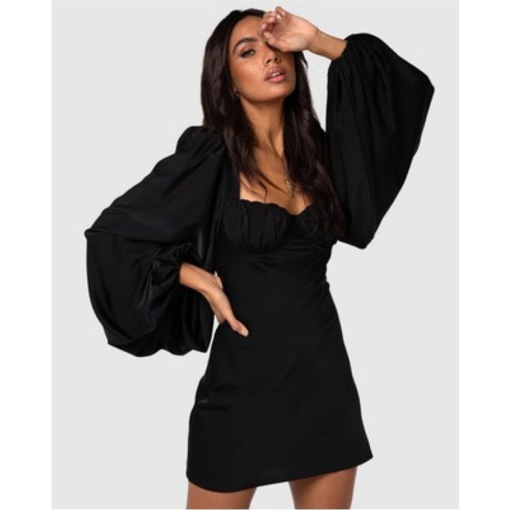 Jagger & Stone The Liv Mini Dress Size 10 Black Satin Puff Sleeve Whimsigoth